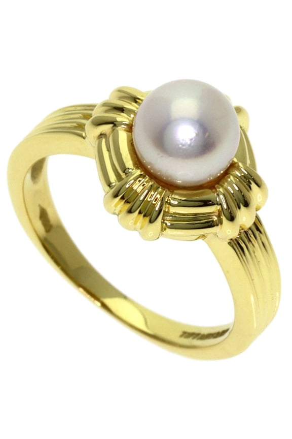 Pre-Owned Tiffany & Co. Akoya Pearl Ring in 18K Yellow Gold for Women.