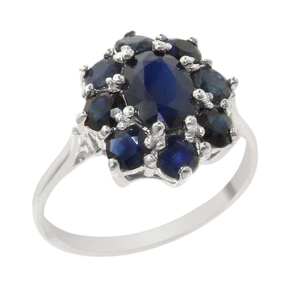 LBG British Made 14k White Gold Natural Sapphire Womens Statement Ring - 33 size options - Size 10