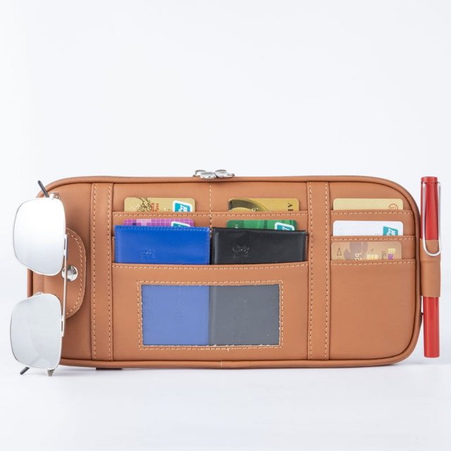 Bolsa de almacenamiento para coche, parasol, portatarjetas, multifuncional, para licencia de conducir, billete, tarjetero, funda de almacenamiento con clip para el ojo para coche