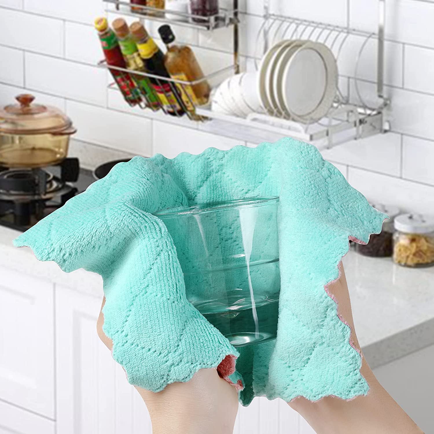 10PCS Coral Fleece Soft Kitchen Towels Absorbent Dish Cloth Anti