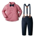 thumbnail image 3 of Yilaku Baby Boy Dress Clothes, Baby Boy Gentleman Outfits,Baby Boy Suits Sets,Shirt with Bowtie+Suspender Pants (9-12 Months,Red), 3 of 5