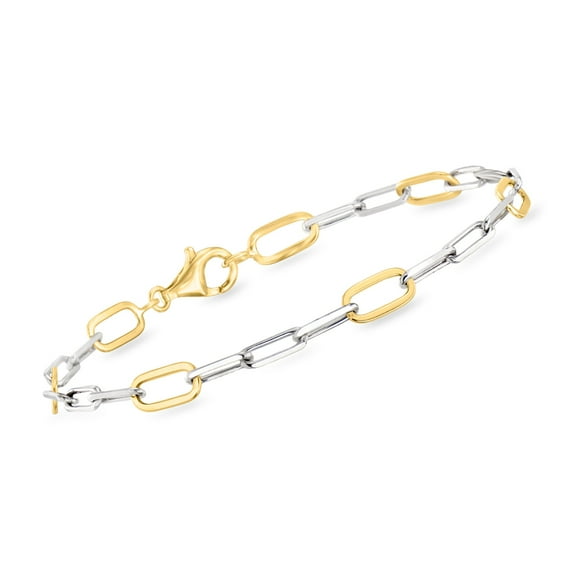 Ross-Simons Sterling Silver and 18kt Gold Over Sterling Paper Clip Link Bracelet, Women's, Adult