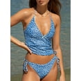thumbnail image 2 of Set de tankini sin fisuras con diseño de lazo de leopardo, diseño halter, azul, talla L, 2 of 7