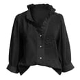 thumbnail image 5 of Endives Women's Button Down Shirt Floral Collar Embroidery Blouse Ruffled V Neck Long Puff Sleeve Casual Womens Tops Spring Outfit Summer Black, 5 of 5