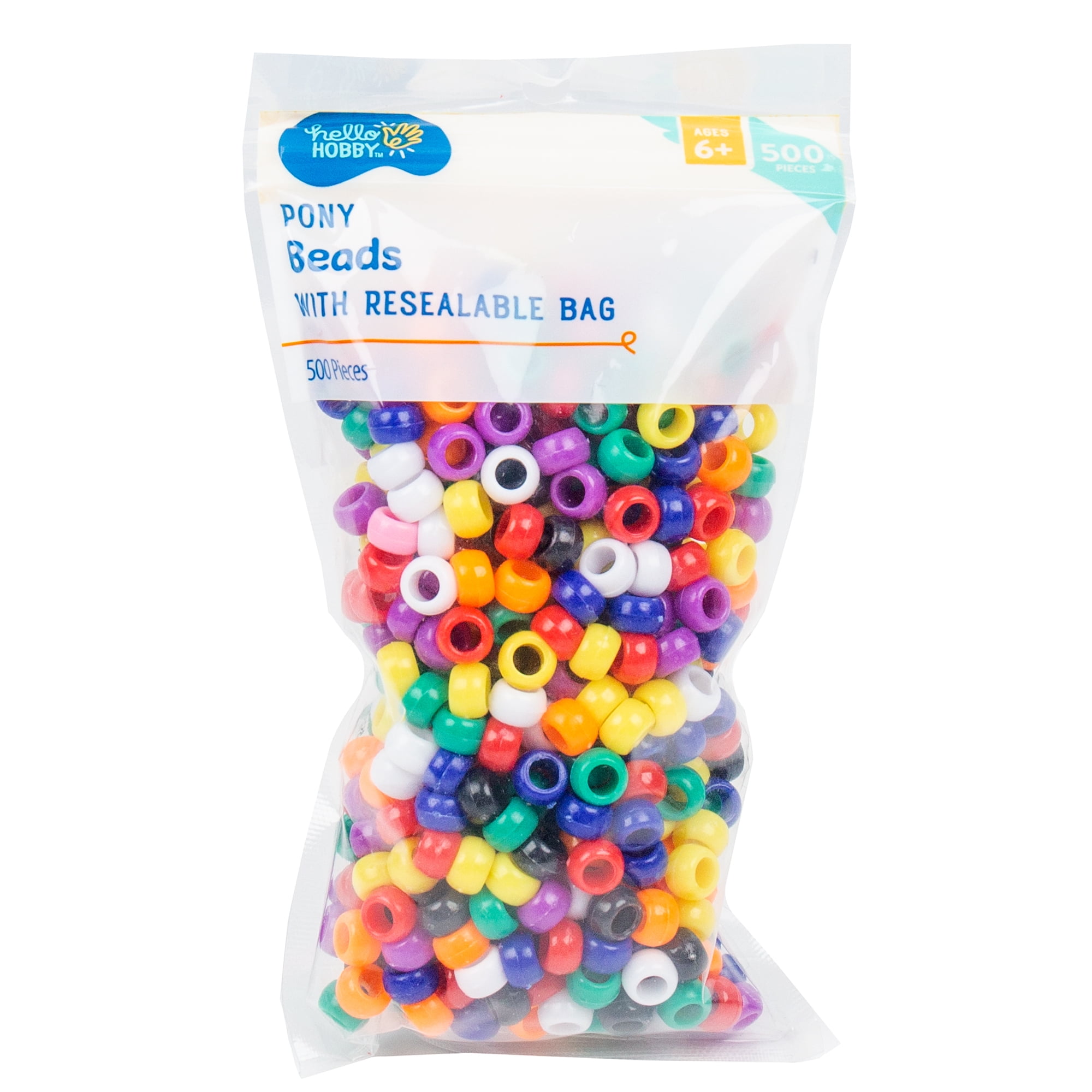 Hello Hobby Multicolor Pony Plastic Beads, 500-Pack