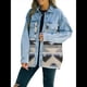 thumbnail image 2 of Chaqueta Vaquera de Larga con Solapa Holgada y Parches para Mujer, Estilo Retro con Borde Sin Rematar, de Medio. Azul M, 2 of 7