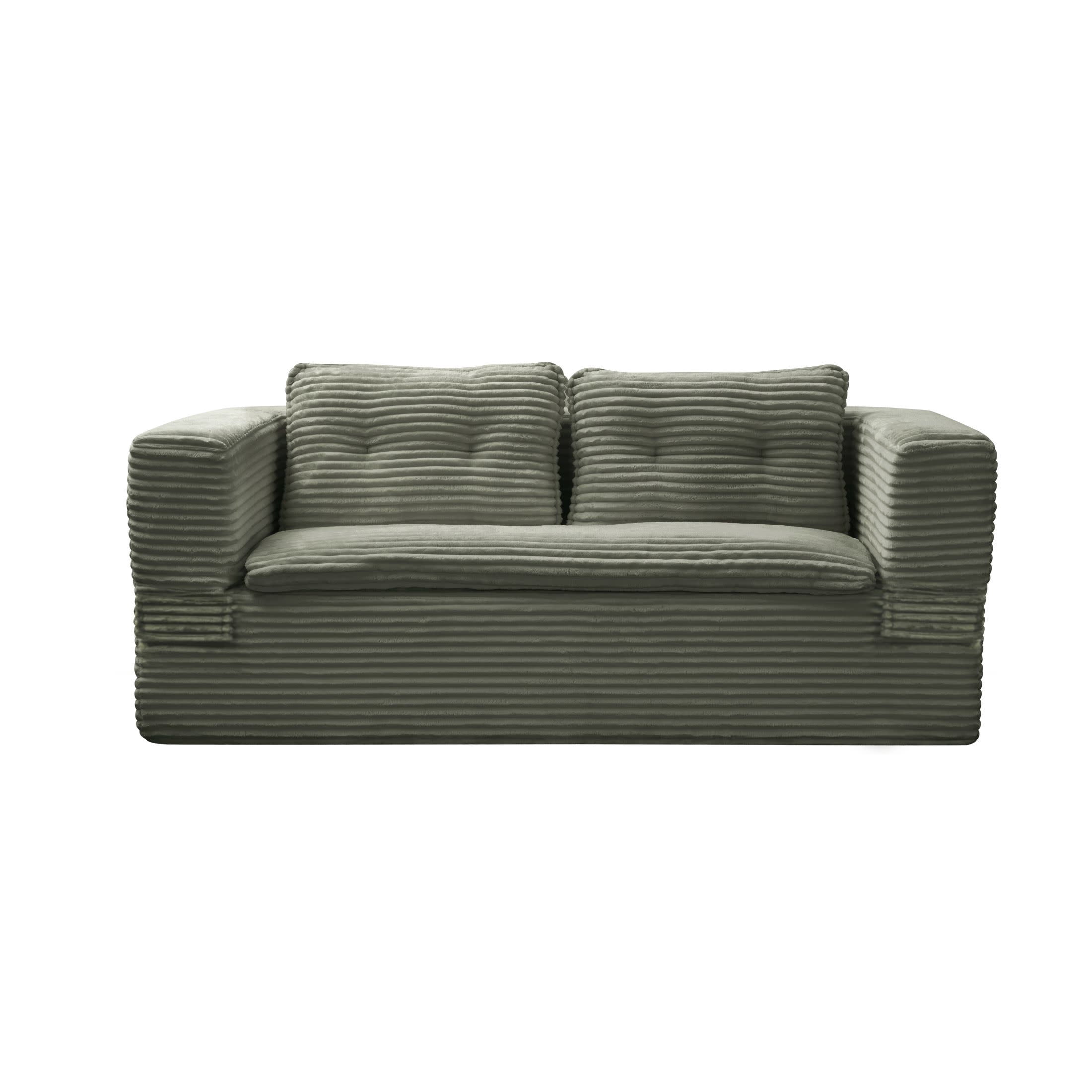 Noble House 80" Convertible Sectional Sofa Bed, Plush Corduroy King Size Sleeper with Chaise, Living Room, Green