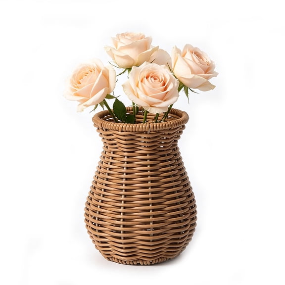 Wood Rattan Pitcher Vase Flower Vases for Dried Flowers, Wide Resin Basket Wicker Vases for Decor