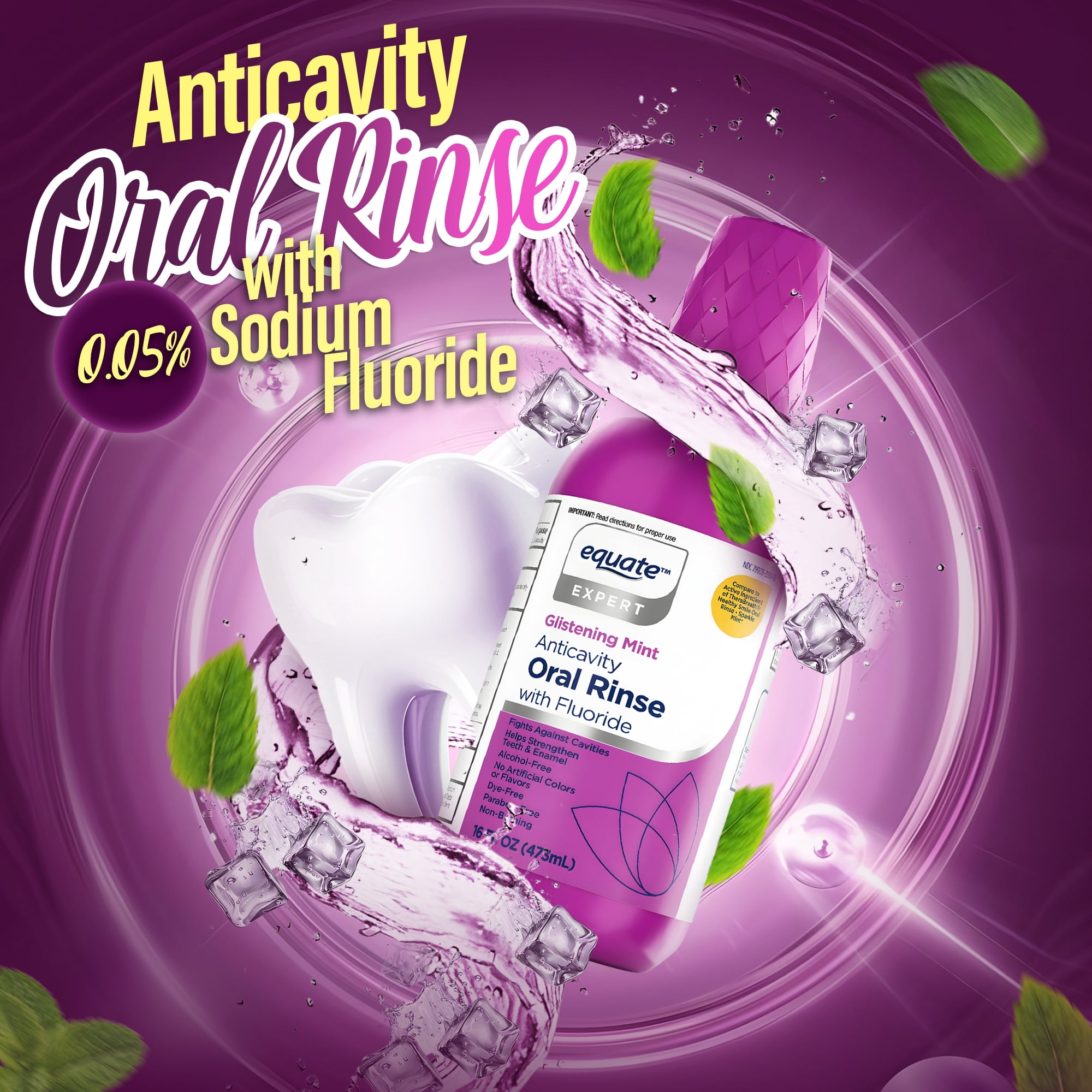 Equate Anticavity Oral Rinse Mouthwash, Glistening Mint, 16 fl oz