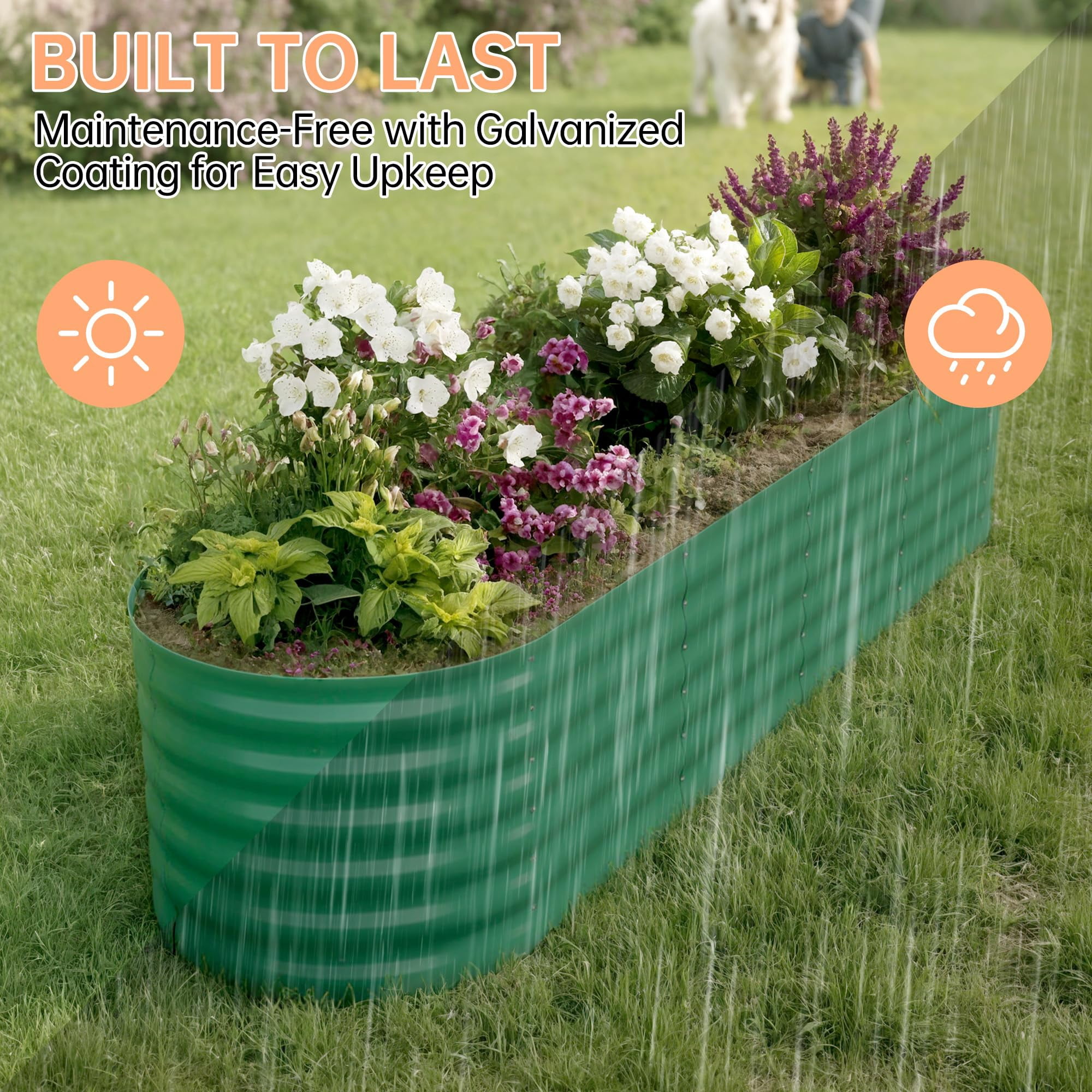 Multi-Size Galvanized Raised Garden Bed – 18-24" Tall Metal Planter Box for Vegetables, Flowers & Herbs, Rust-Resistant, Easy Assembly, Ideal for Lawn, Courtyard, Patio – Beige/Green