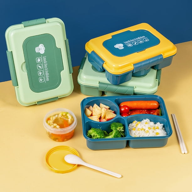 Xihbxyly Fiambrera Bento, Diseño a Prueba de Fugas, 4 Compartimentos para Almacenar Alimentos, Cuchara Reutilizable Incluida, Apta para Microondas y Lavavajillas, Ecológica, Verde, 1600 Ml, Portátil,