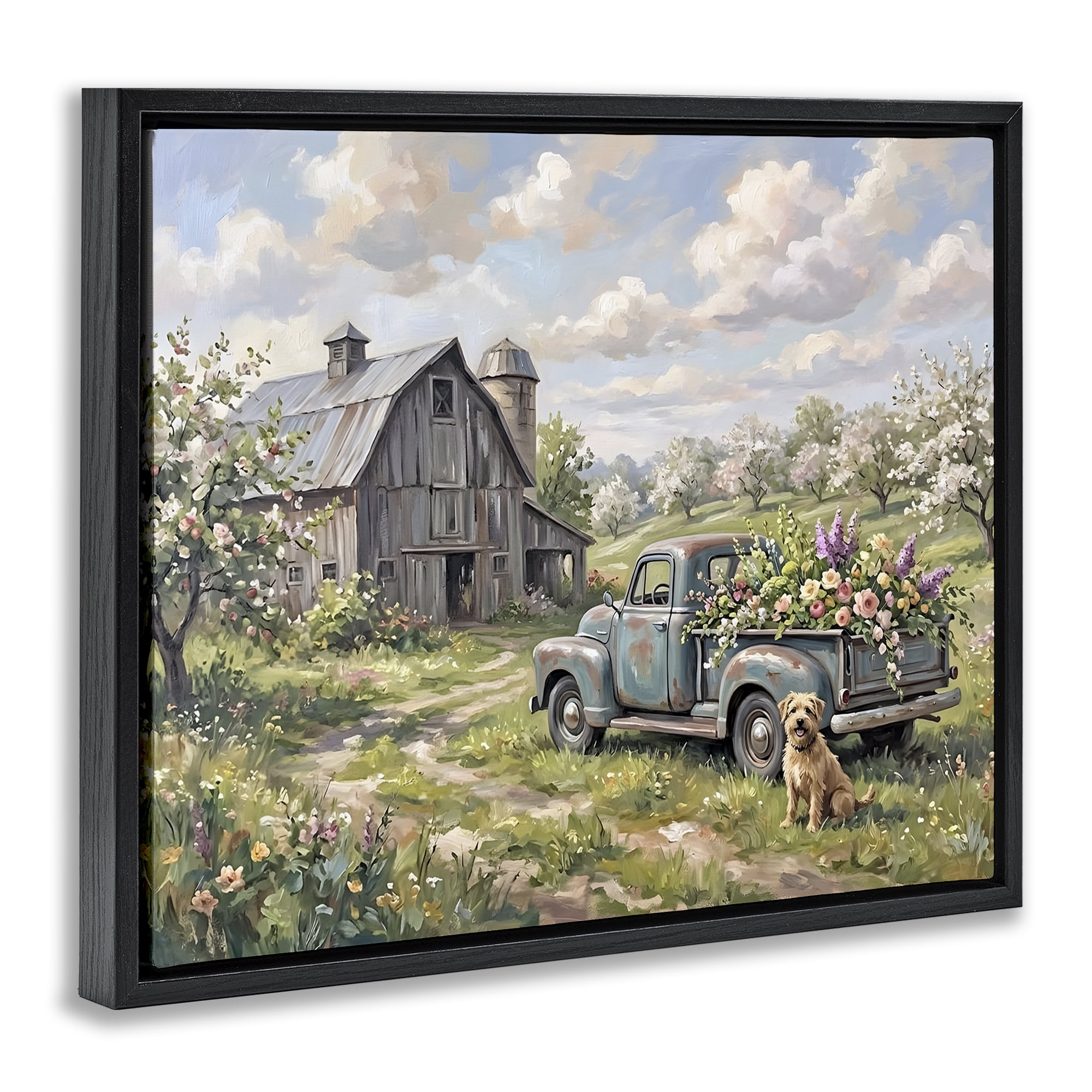 Stupell Industries Proud Dog by Truckload of Flowers Black Framed Floater Canvas Wall Art, design by Tabz Jones