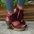 thumbnail image 2 of THDHVS Wedge Sandals for Women,Womens Sandals Dressy,Women's Fashion Casual Summer Style Tassel Side Zipper Sandals Fish Mouth High Heel Hollow Wedge Heel Thick Bottom Sandals Wine, 2 of 10