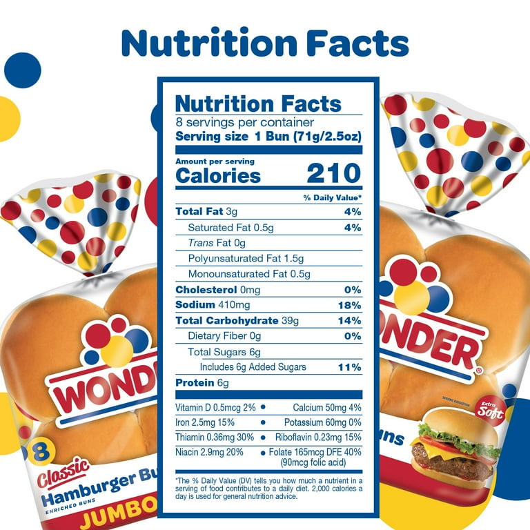 Wonder Jumbo White Bread Hamburger Buns, BBQ Party Essential, 8