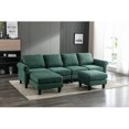 thumbnail image 2 of Convertible Sectional Sofa, L-Shaped Couch with Soft Seat and Modern Cotton Fabric for Small Space, Living Room Settee with Comfortable Backrest, Emerald, 2 of 7