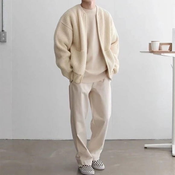 2022 Automne et Hiver Nouvelle Mode ins Cardigan Tricoté Tendance pour Hommes Chandail Uni Ample Style Décontracté