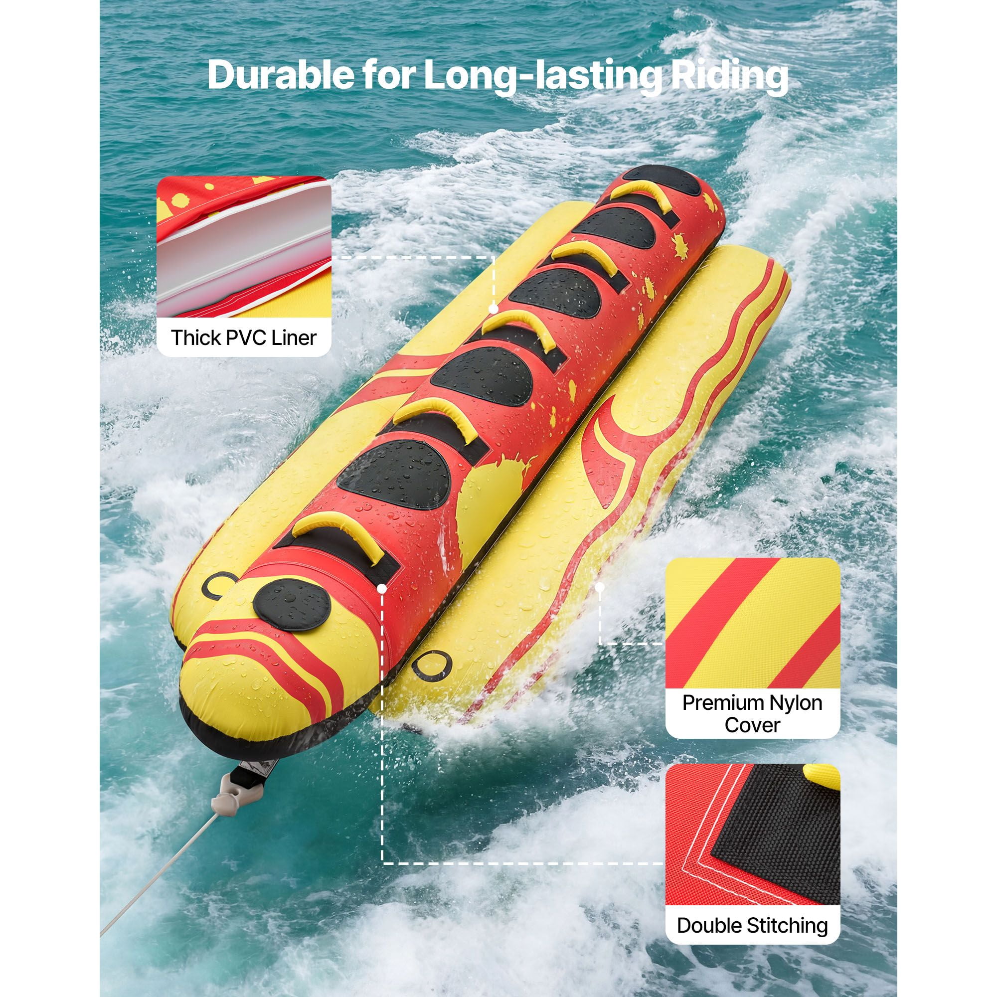 Boating tug for 5 people, 850 lb inflatable water sports tube with nylon cover and padded handle