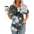 thumbnail image 2 of Enjoytime Woman Shirts Top Short Sleeves Floral Printed Shirts Tops Pleated Crew Neck Casual Loose Lightweight Women's Blouses Summer, 2 of 5
