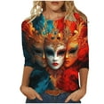 thumbnail image 2 of Cavosen Mardi Gras Womens Shirts 3/4 Length Sleeves Holiday Carnival Round Neck Tops Mask Graphic Print Shirts Festival Novelty Blouse Casual Athletic T-Shirts Party Shrove Tuesday 2XL, 2 of 5