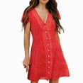 thumbnail image 2 of IDALL Summer Dresses,Petite Dresses Womens Short Sleeve Polka Dot V Neck Button Down Mini Short Dress Elegant Dresses,Modest Dresses,Womens Dresses Red Dress 3XL, 2 of 8