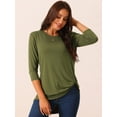 thumbnail image 3 of DARING DIVA Women's Tunic Top Crewneck 3/4 Sleeve Asymmetrical Blouse Army Green S, 3 of 6