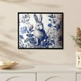 thumbnail image 3 of COMIO 16x12in / 20x16in Ready to Hang Blue and White Porcelain Floral Chinoiserie Rabbit with Black Frame Decorative Painting 20x16in, 3 of 4