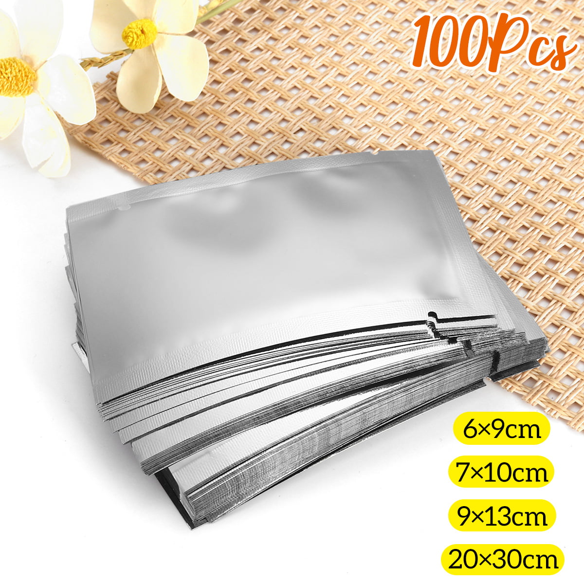 100pcs Silver Aluminum Foil Bags Heat Seal Mylar Food Storage Vacuum Pouches 