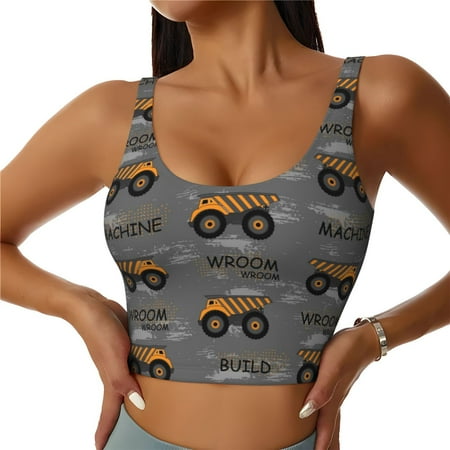 Jgfou Construction Machines Print Womens Sports Bra - Padded Workout Sports Bras Crop Tank Top