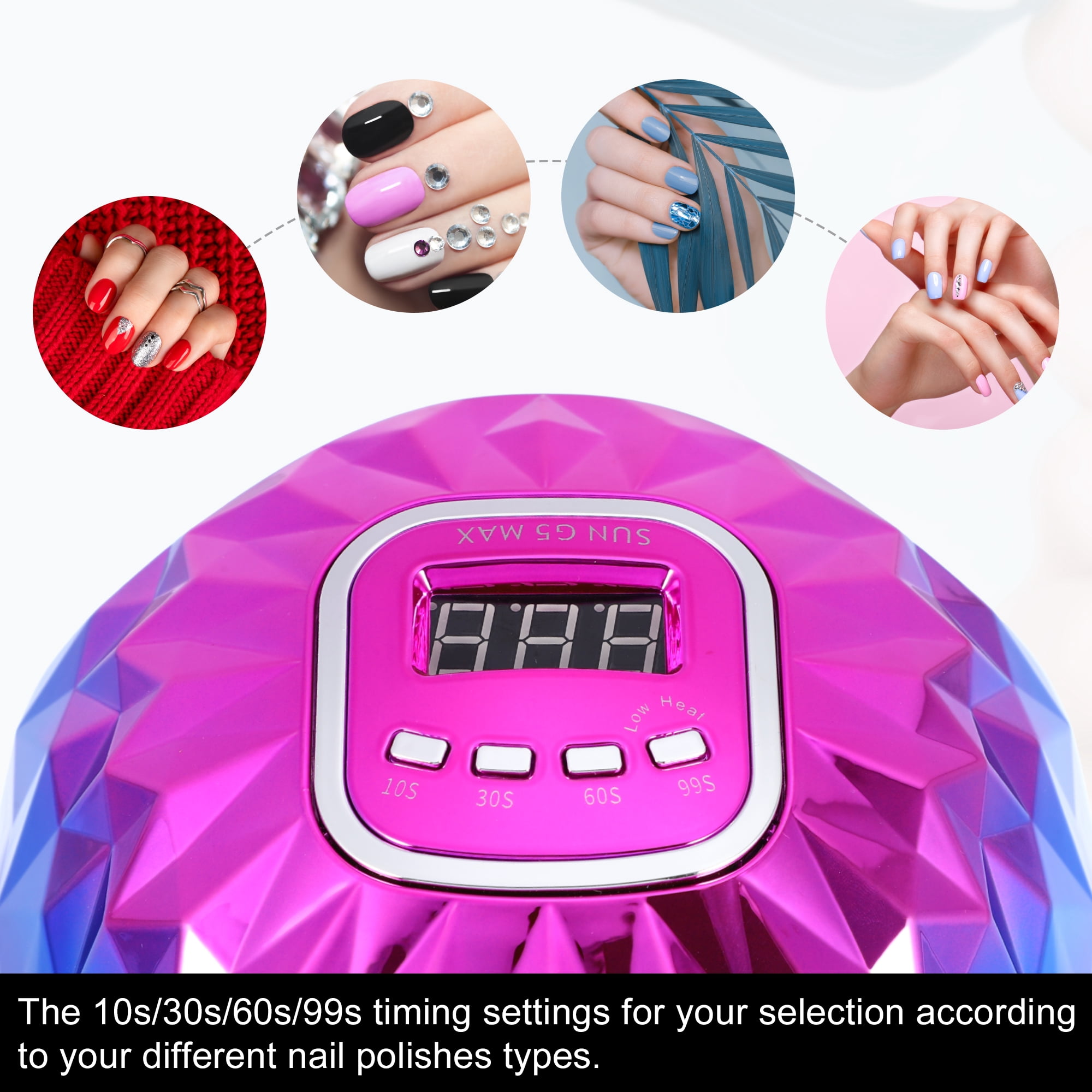Unique Bargains UV-LED Nail Lamp Portable Gel Nail Polish Dryer with Sensor 4 Timers 200W 45pcs Nail Light Blue Purple