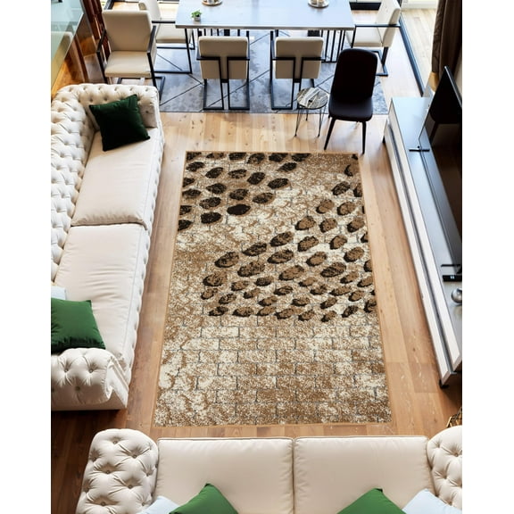 Modern Shaggy Rug Abstract Geometric Rug Indoor for Living Room Bedroom Design 1529 (5x8 (5'2"x7'5"),Beige)