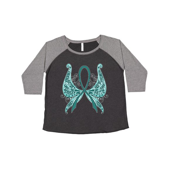 Inktastic Ovarian Cancer Awareness with Butterfly Ribbon Words Women's Plus Size T-Shirt
