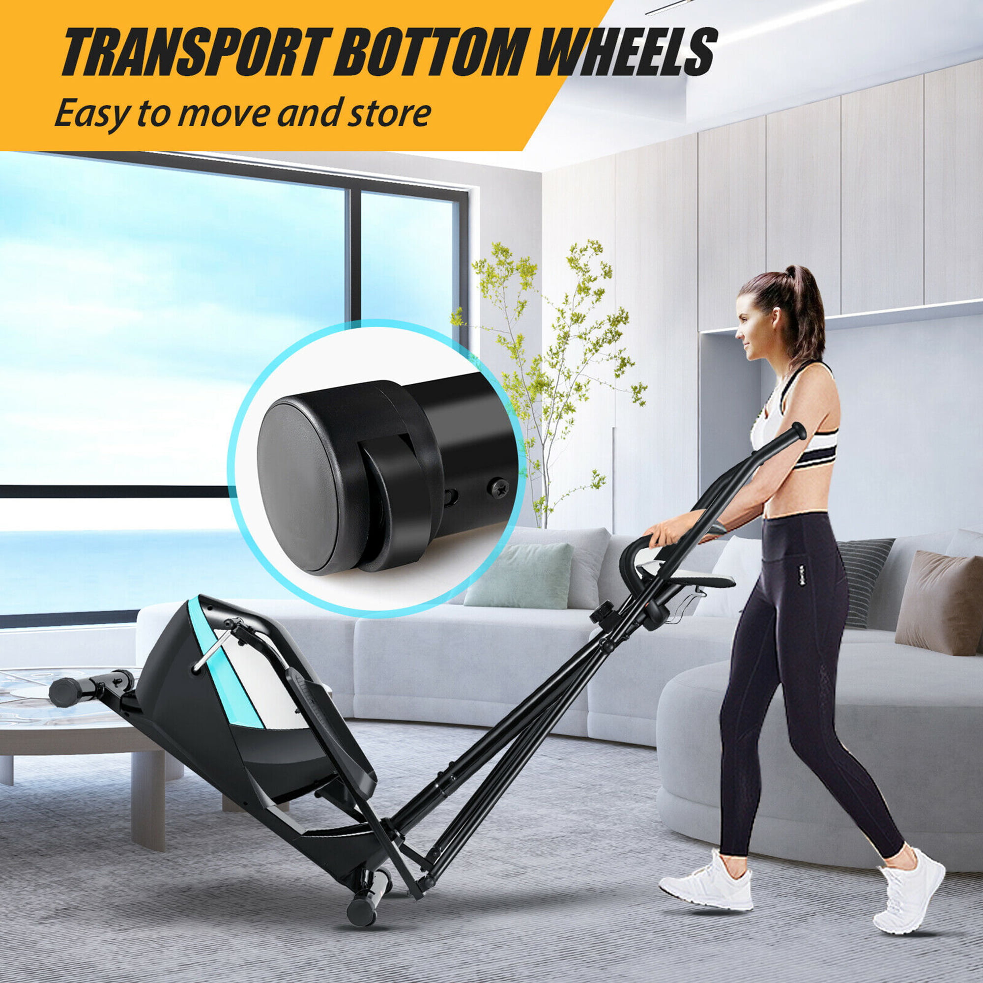 GYMAX Elliptical Machine for Home Use Magnetic Cross Trainer with 8-Level Adjustable Resistance Pulse Sensor & Built-in Moving Wheels Cardio Workout Fitness Equipment for Home Gym LCD Monitor 