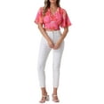 thumbnail image 2 of INSPIRAR CHIC Blusas Cortas de Manga Corta con Cuello en V de Verano con Estampado Floral XS Rosa Fucsia, 2 of 6