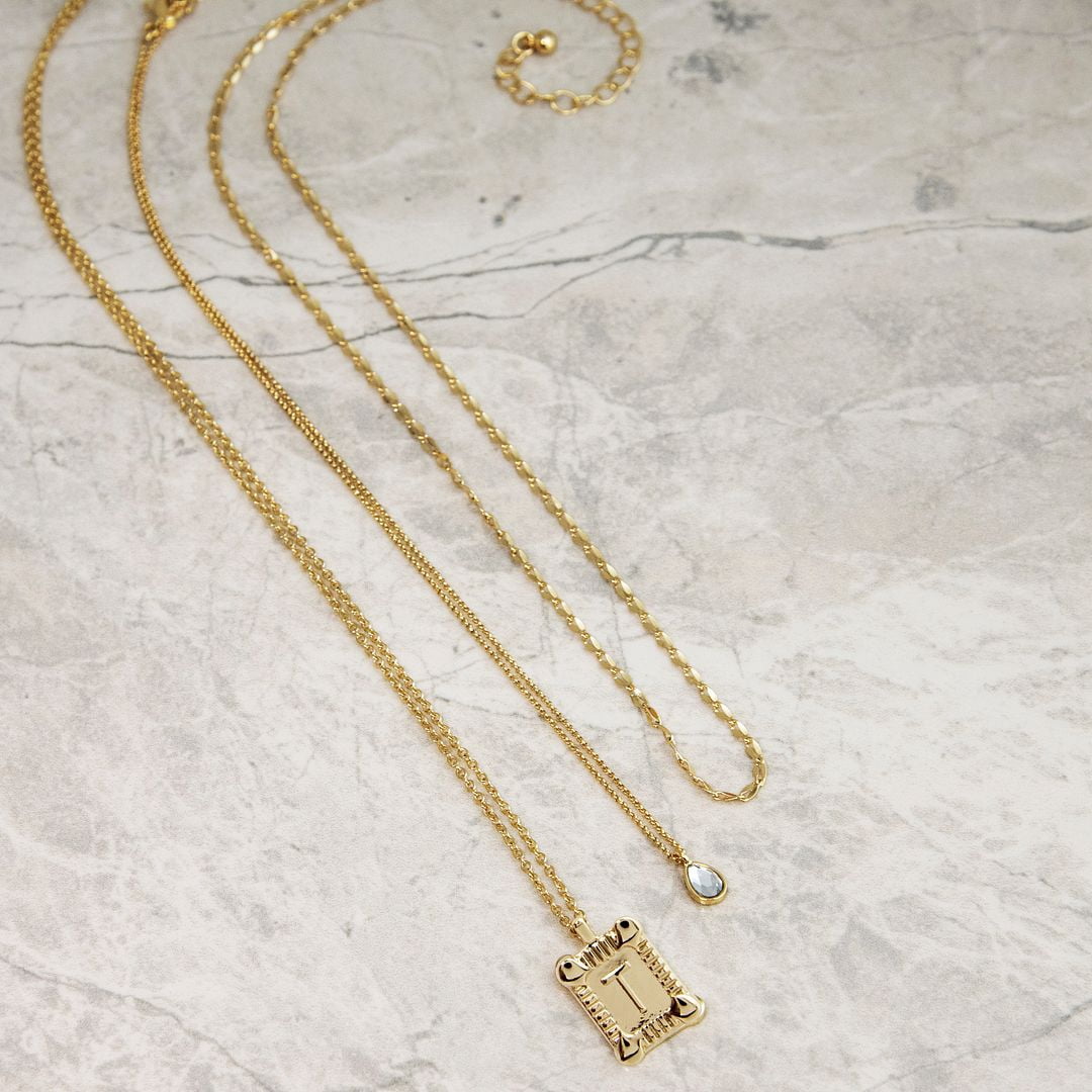 Seren Jewelry Initial Letter "T" Gold Pendant Necklace Set for Women, Delicate Gold-tone Layered Monogram Necklaces, 3 Pieces
