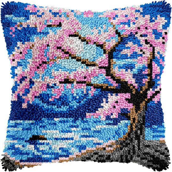 Kit de ganchillo de gancho de almohada para funda de cojín (43x43cm) | Árbol en flor