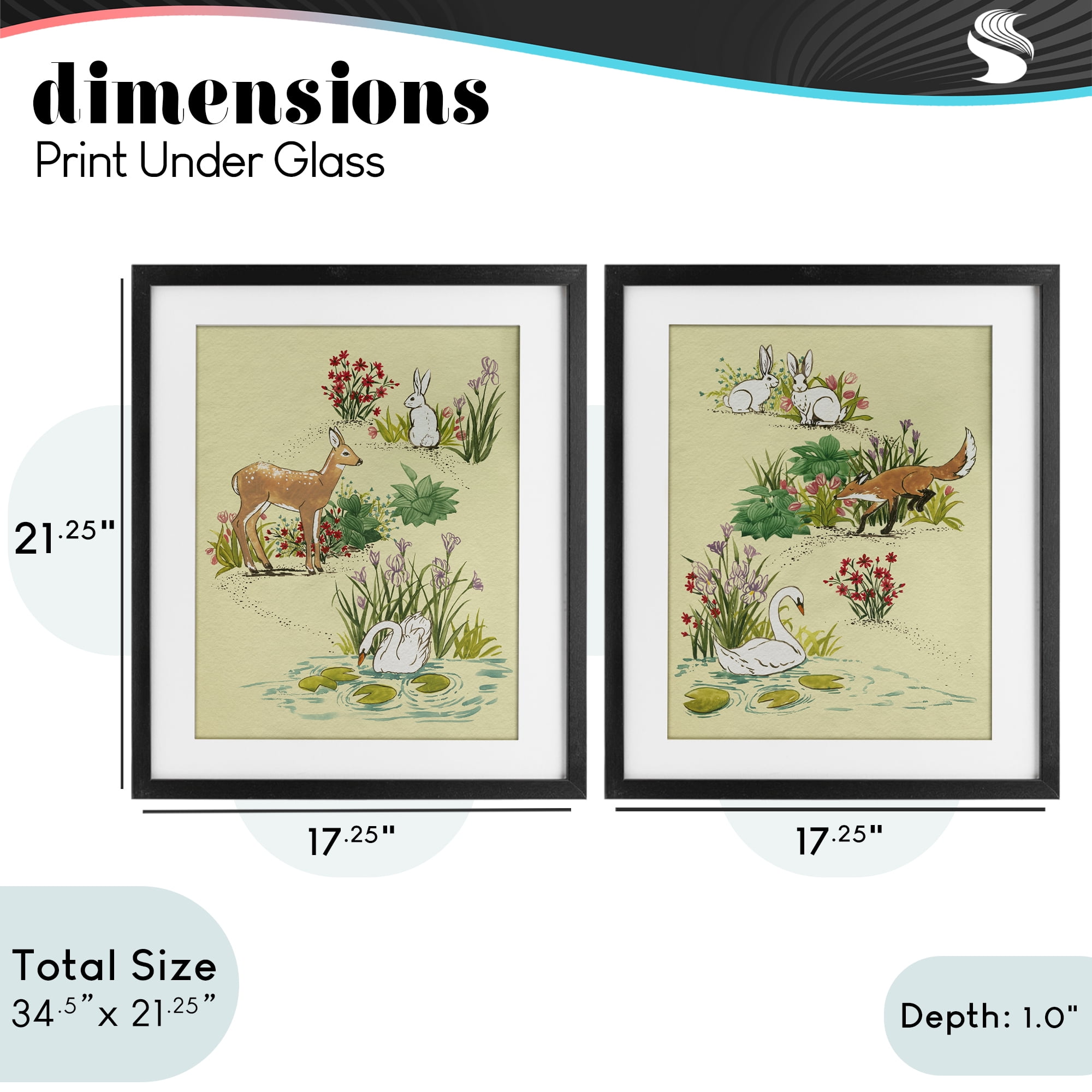 Stupell Industries Spring Animals in Nature 2 Piece Black Framed Print Under Glass Set, design by Grace Popp