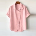 thumbnail image 4 of Endives Womens Short Sleeve Shirts Lapel V Neck Summer Button Down Shirt Cotton Linen Shirt Beach Casual Spring Clothes Pink, 4 of 6
