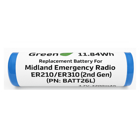 Long Lasting 3200mAh Replacement Battery for Midland Emergency Radio ER210/ER310 (2nd Gen) / PN: BATT26L.