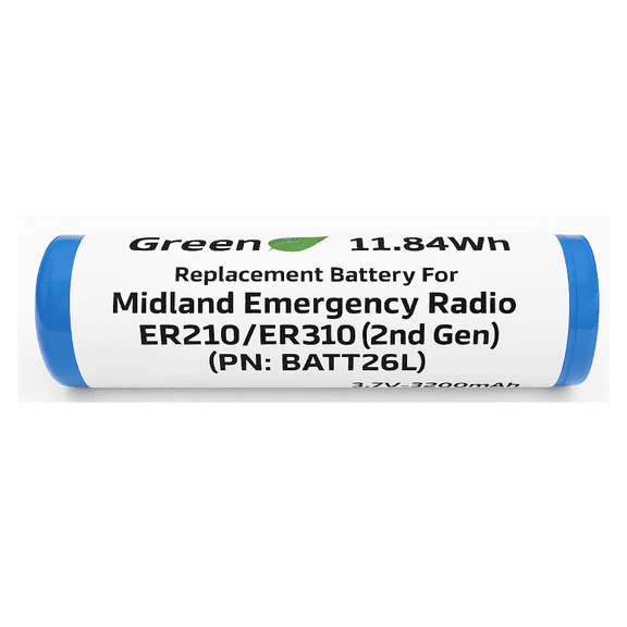 Long Lasting 3200mAh Replacement Battery for Midland Emergency Radio ER210/ER310 (2nd Gen) / PN: BATT26L.