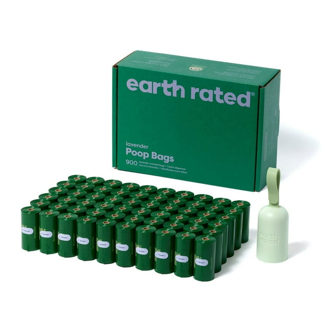 Earth Rated Lavender Leak-Proof Dog Poop Bags and Poop Bag Holder, Bulk 900 Bags on 60 Single Refill Rolls