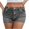 thumbnail image 7 of FRSASU High Waist Yoga Shorts for Women's Imitation Denim Printed Tummy Control Fitness Athletic Workout Running Shorts Black, 7 of 7