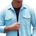 thumbnail image 5 of Aobny Jacquard Men Shirt Solid Button Down T Shirts Polos Collared Long Sleeve Tee Shirts Mens,Blue,L, 5 of 6