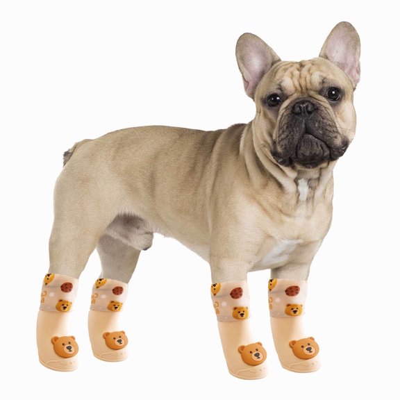Zhuke 4Pcs Cute Dog Rain Shoes For Small And Medium Puppy, Adjustable Rubber Cartoon Dog Boots,Waterproof, Anti-, Dirt-Resistant Paw Protection