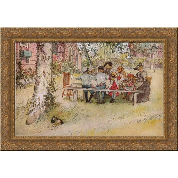 Breakfast under the Big Birch 24x18 Gold Ornate Wood Framed Canvas Art by Carl Larsson