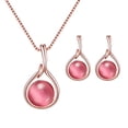 thumbnail image 2 of SPRING PARK Women Round Shape Cat Eye Pendant Necklace Earrings Stud Women Jewelry Gift Set, 2 of 5
