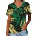 thumbnail image 4 of Womens Tops Plus Size Print Short Sleeve V-Neck T-Shirt Green XL, 4 of 5