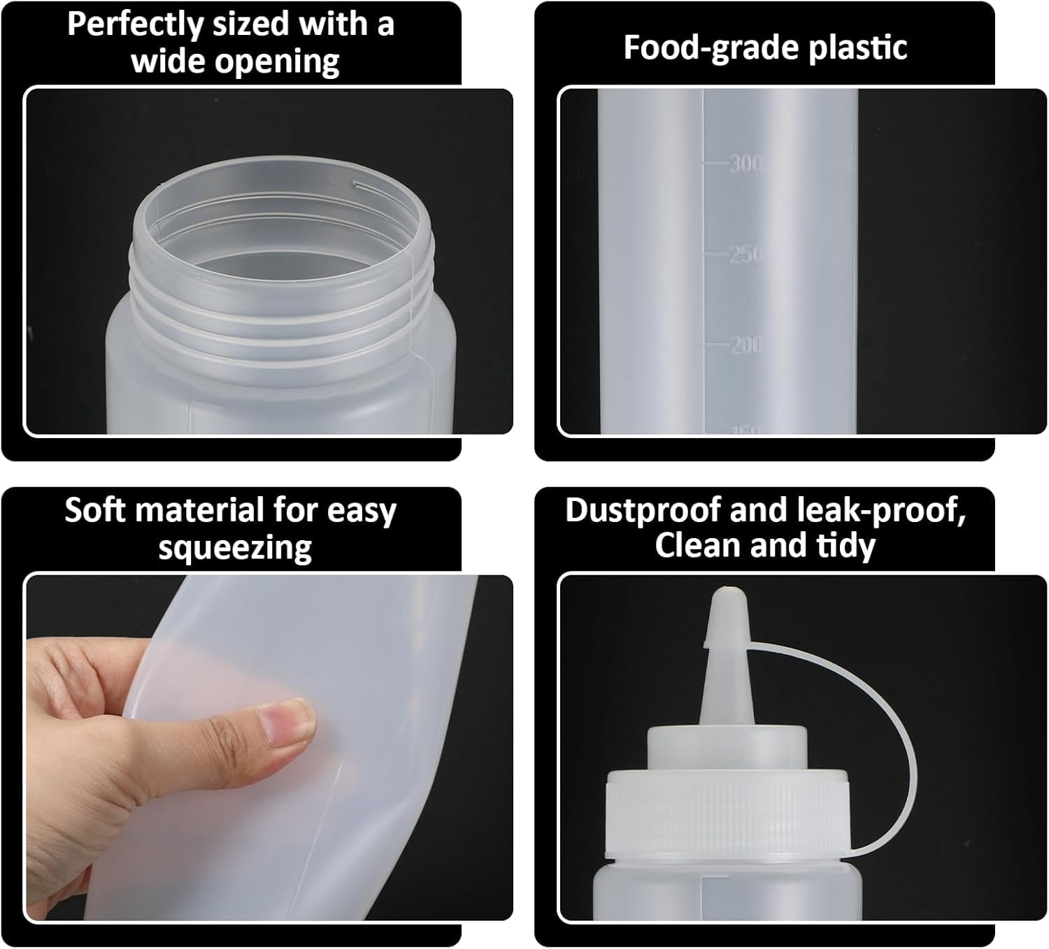 3 Pack 12oz Sauce Bottles Squeeze, Condiment Squeeze Bottles, Thickened Durable Plastic for Sauces, Oil, Syrup, And Arts, Translucent White