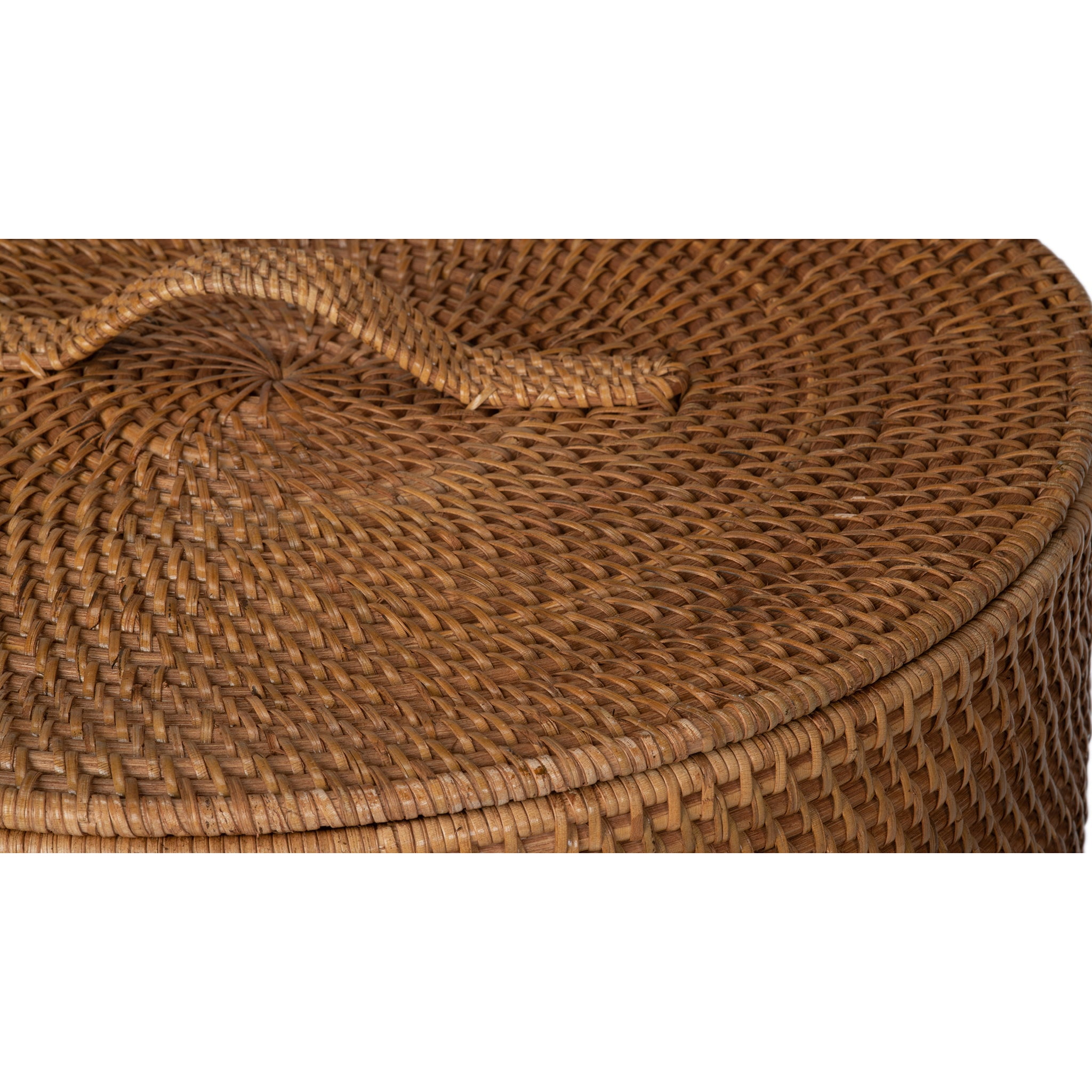 Kouboo Loma Round Rattan Hamper And Laundry Basket With Removable Liner, Handmade Wicker Laundry Basket With Lid, Honey Brown