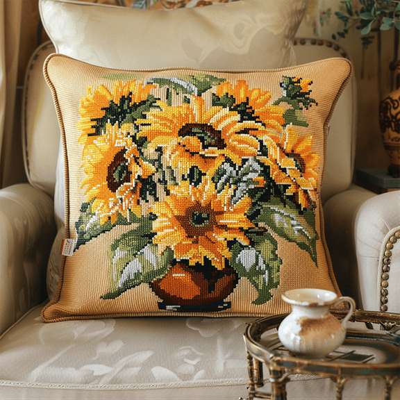Flower Cross Stitch Pillow Kit DIY , 45X45cm , Cross Stitch Kits for Adults (11ct)