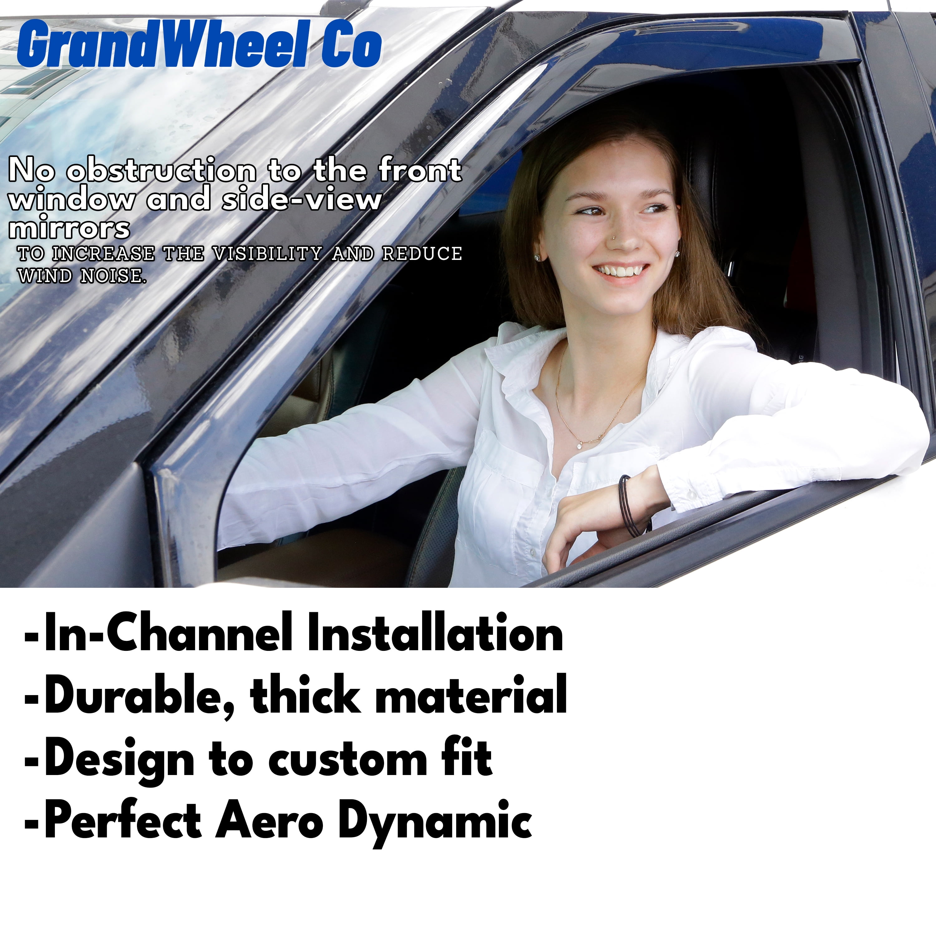 GrandWheel Co Smoke Tinted In-channel Side Window Vent Visor Deflectors Rain Guards Compatible with Chevrolet (Chevy) Silverado/GMC Sierra 2007-2013 Regular Cab - 2 pcs. GW0901